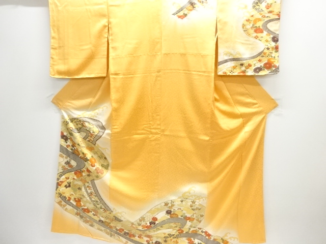 JAPANESE KIMONO / HOMONGI / SILK / EMBROIDERY / STREAM ' FLOWERS